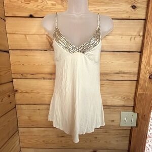 Smart Set Vintage Y2K Ivory Sequin V-Neck Camisole Tank Top Rayon Blend Small
